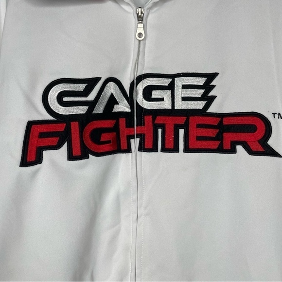 MMA Authentic Cage Fighter Long Sleeve Full Zip Jacket with Pockets White Red XL - Picture 3 of 10